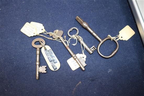 A box of 18th/20th century keys from interesting old buildings including the key to a bible box at St Pauls Cathedral